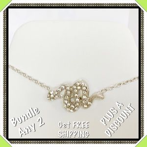 🆕✅ NECKLACE WITH SILVER RHINESTONE SNAKE CHARM